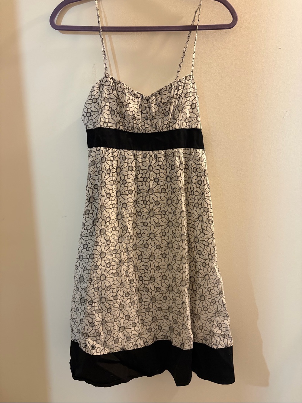 Black & White Floral Spaghetti-Strap Dress
